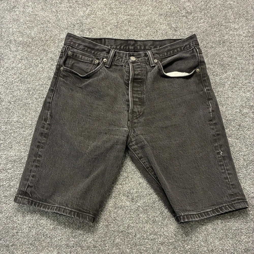Levis 501 Jean Shorts Mens Size 32 Faded Black Denim Jorts Retro Button Fly